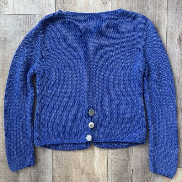 Pure Handknit Womens 100% Cotton Cardigan Sweater Size SP Blue Grandmacore Cozy - Picture 7 of 12